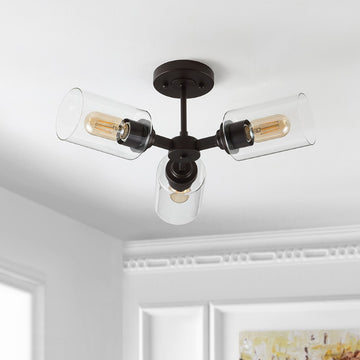 Jaymes 20" Farmhouse Industrial Iron Cylinder LED Semi Flush Mount - JONATHAN Y